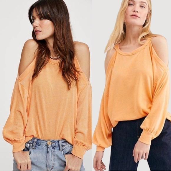 Free People Chill Out Cold Shoulder Tee Top in Tangerine Orange Slouchy Summer S - Picture 15 of 15